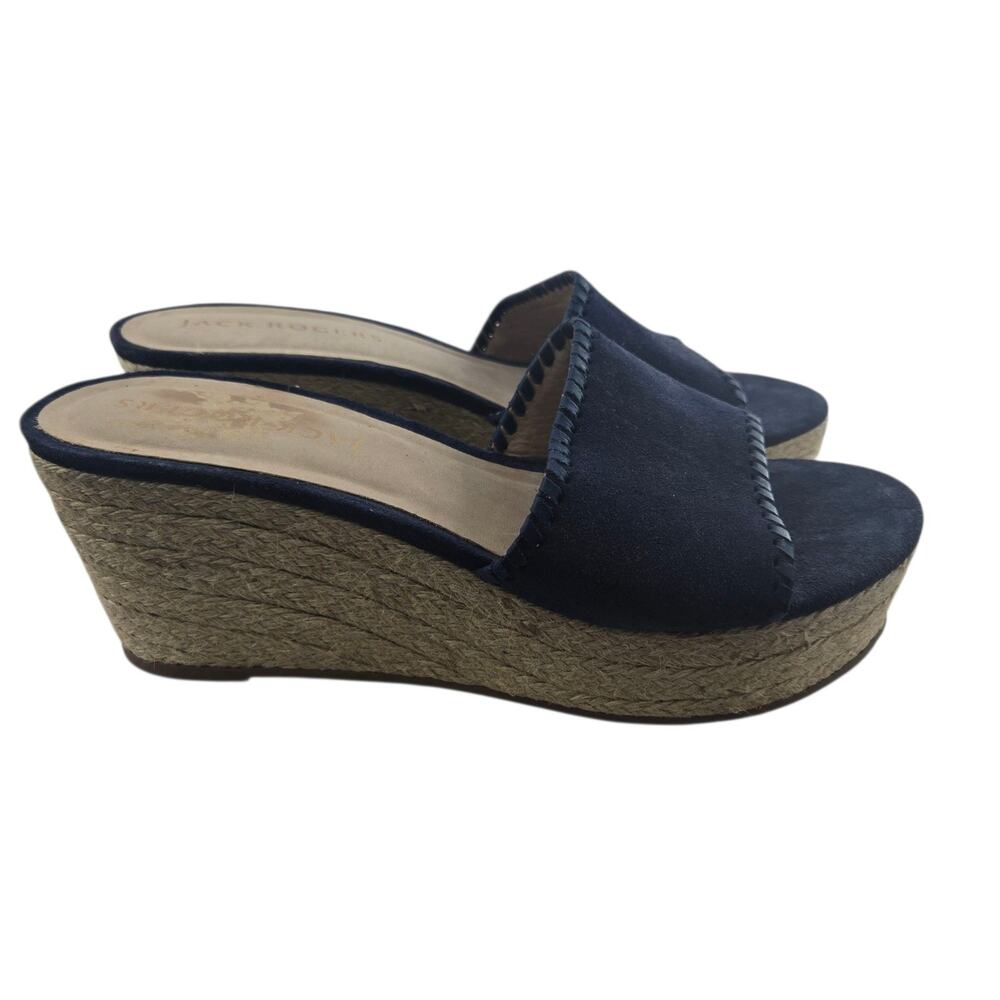 Jack Rogers Platform Espadrille Slide Sandals Womens 11 Blue Suede Boho Preppy